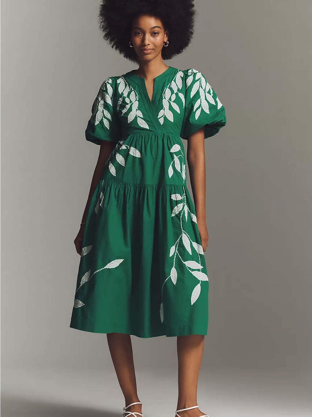 By Anthropologie Puff-Sleeve Embroidered Appliqué Midi Dress, XS sold out online